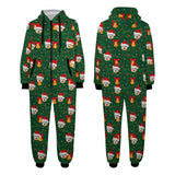 Custom Flannel Fleece Christmas Onesie Personalized Green Family Mathching Face Christmas Onesie Loungewear