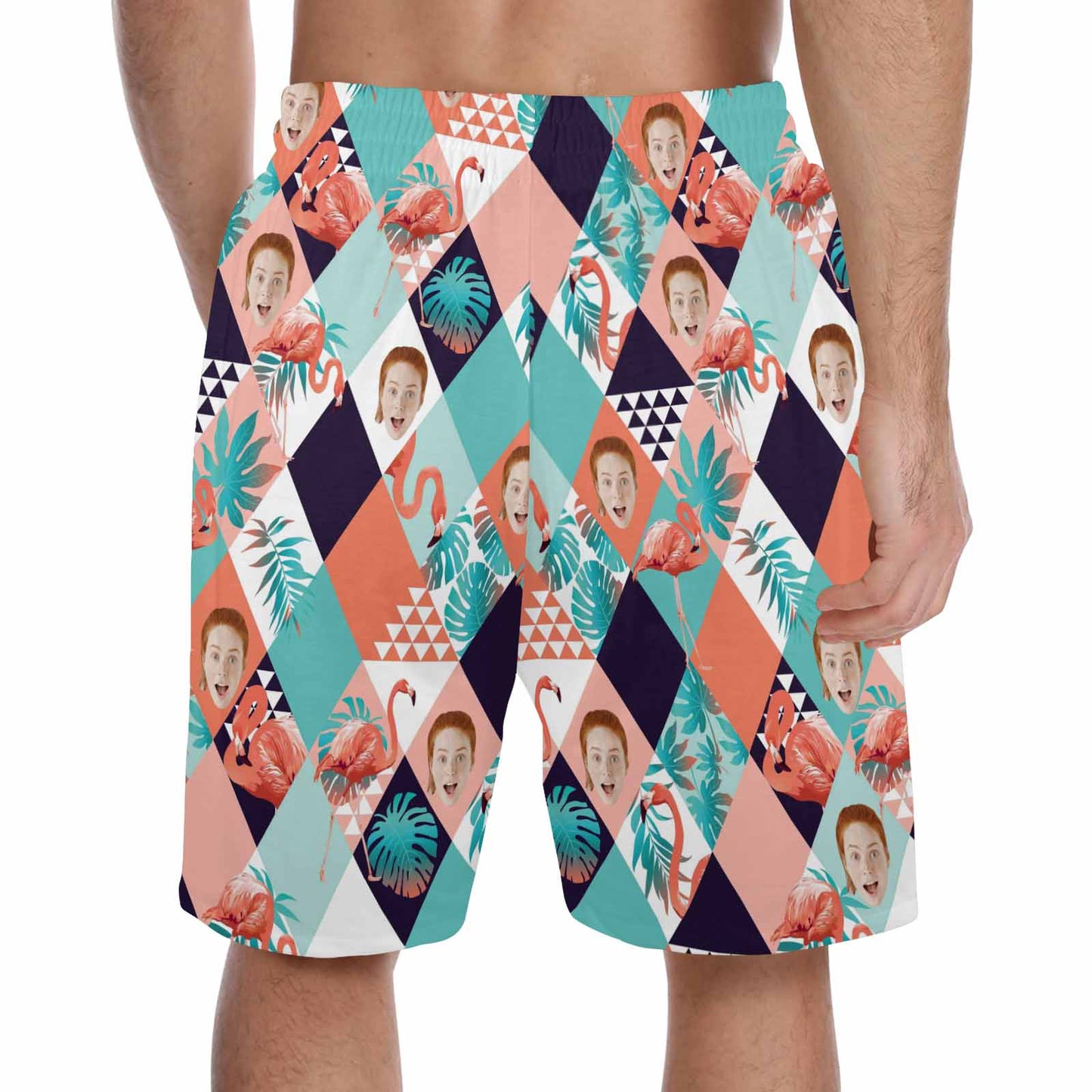 Custom Face Pajama Shorts Personalized Men's Face Flamingo Pajama Shorts