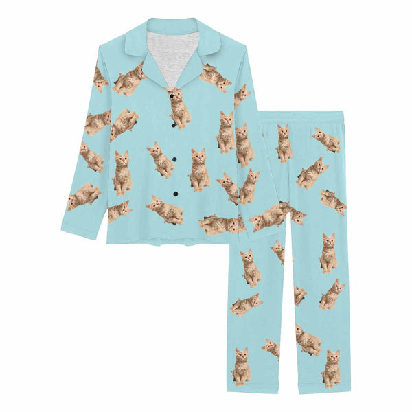 Custom Face Pajamas Set Personalized Women's Face Long Sleeved Pajamas Sleepwear