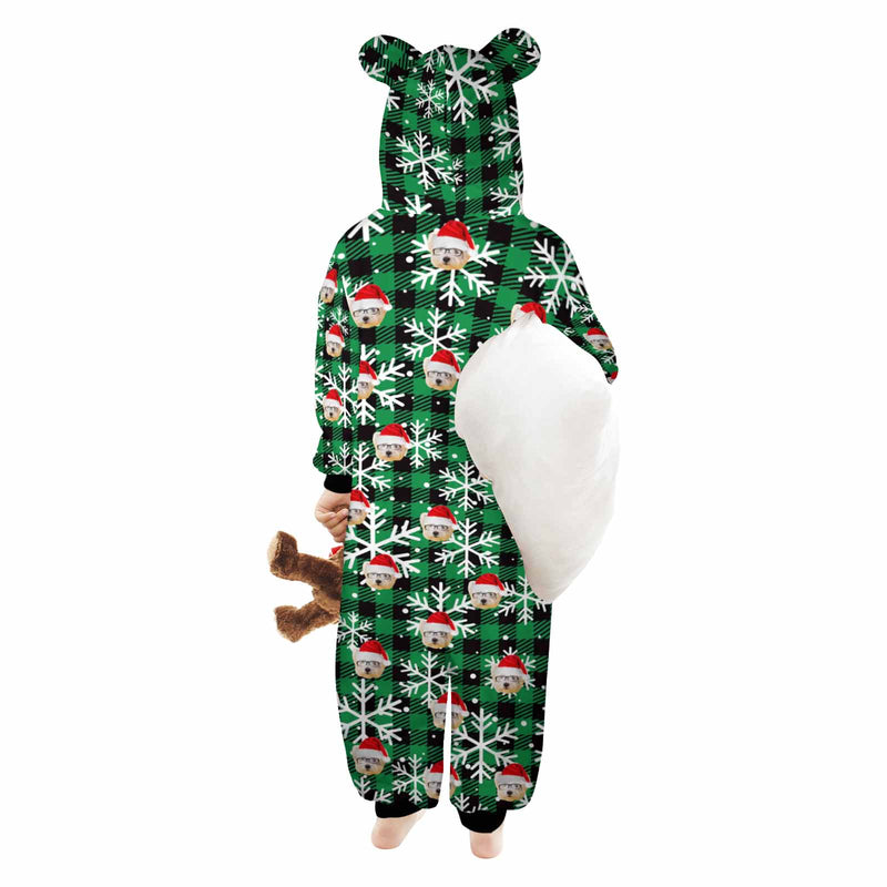Custom Flannel Fleece Face Christmas Onesie Personalized Face Green Family Matching Onesie Loungewear