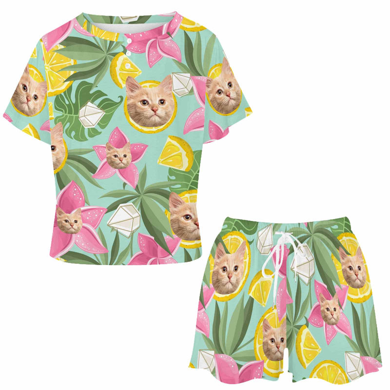 Custom Face Loungewear Set Personalized Fruit & Face Short Sleeve Pajamas Set For Women