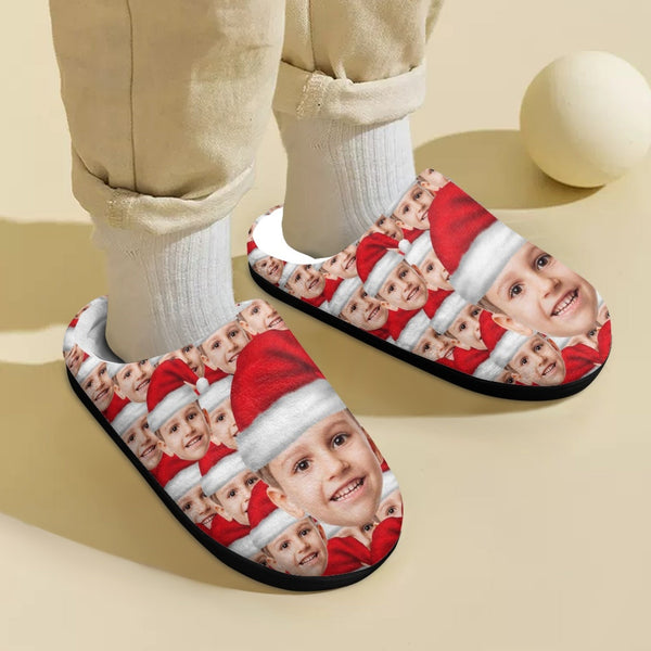 Custom Face With Santa Hat Kid's Christmas Slippers Gift Personalized Red Kids Slippers