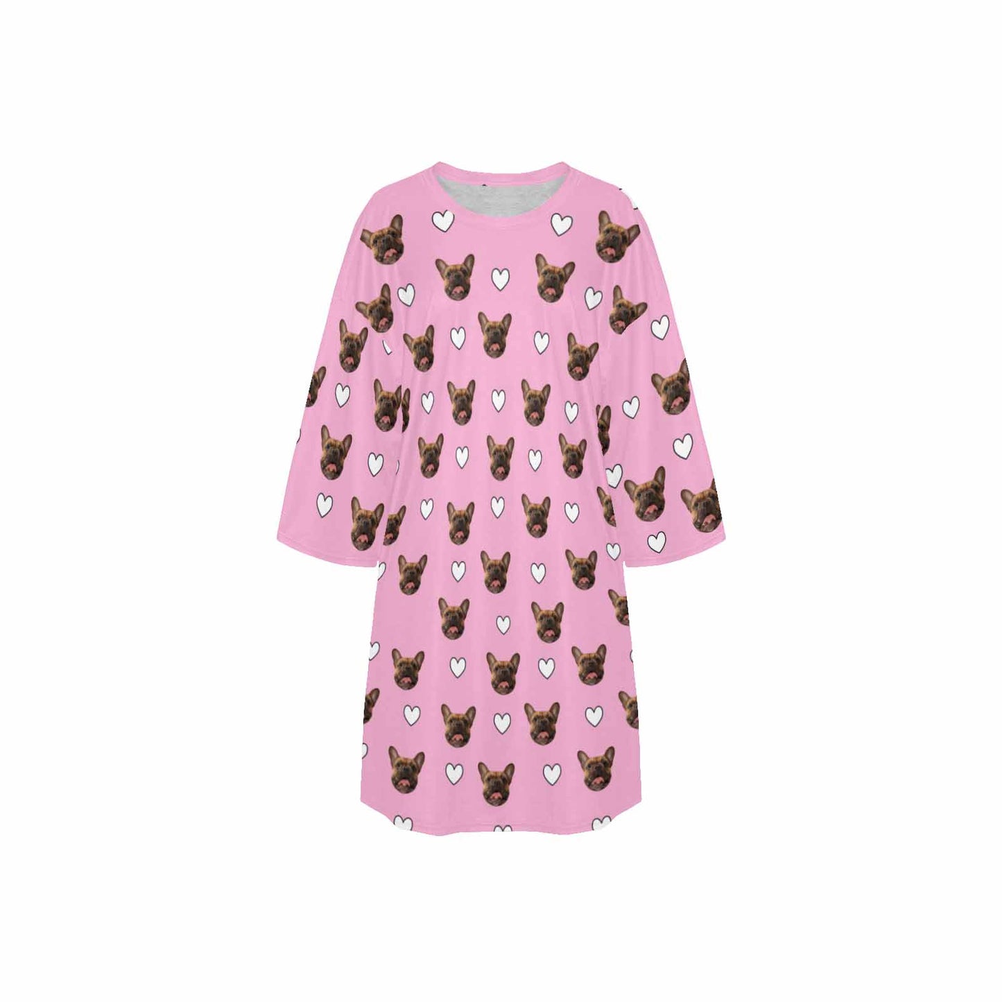 Custom Dog Face Pink Nightdress&Blanket&Socks Oversized Sleep Tee Personalized Women's Loose Sleepwear