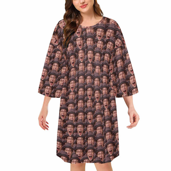 Custom Multi-Face Nightdress Personalized Women's Oversized Sleep Tee Loose Sleepwear