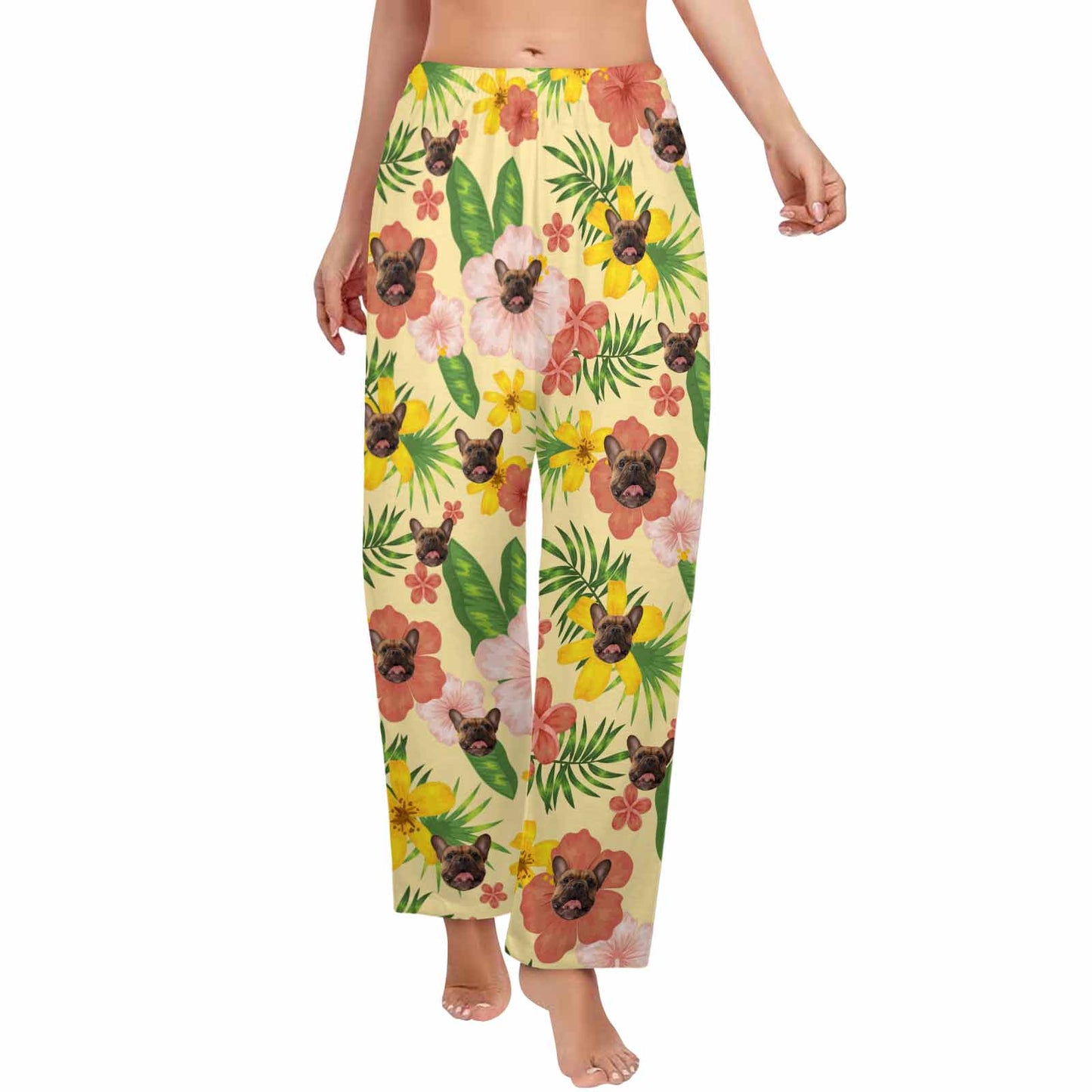 Custom Face Pajama Pants Personalized Plants Flowers Face Pajama Trousers For Women