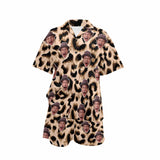 Custom Face Leopard Pajama Set Loungewear Personalized Photo Sleepwear Women's V-Neck Short Pajama Set