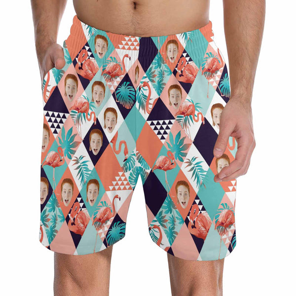 Custom Face Pajama Shorts Personalized Men's Face Flamingo Pajama Shorts