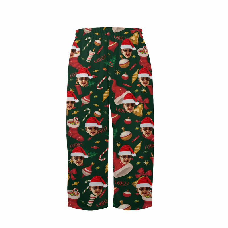 Custom Any Face Kids Pants 2Y-15Y Personalized Face Christmas Green Pajama Pants