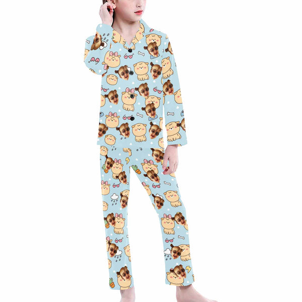 Custom Face Kids Cute Pajamas Set Personalized 8-15Y Face Pajamas Set Sleepwear