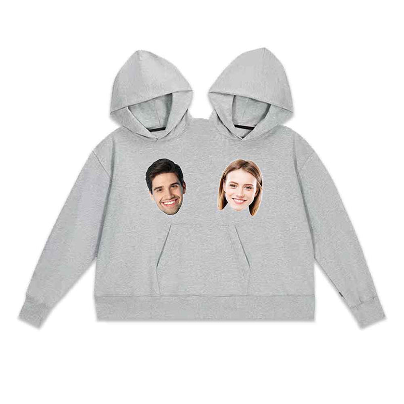 Custom Face Double One-piece Hoodie Personalized Two Person Intimate Hoodie Funny Couple Valentine's Day Gift