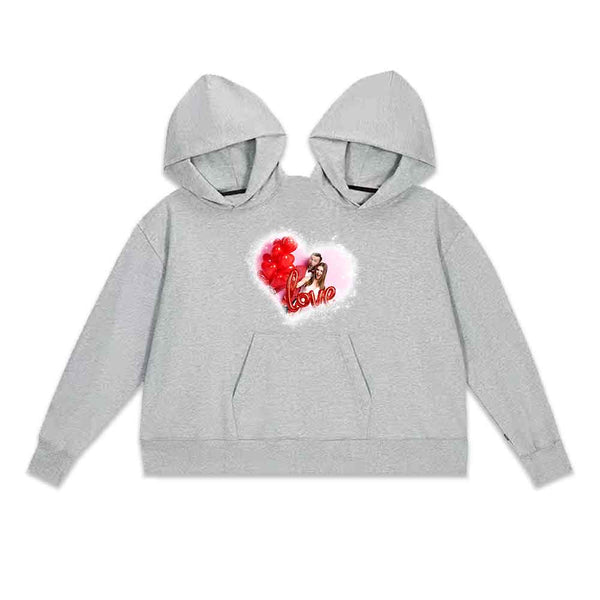 Custom Photo Love Heart Double One-piece Hoodie Personalized Two Person Intimate Hoodie Funny Couple Valentine's Day Gift