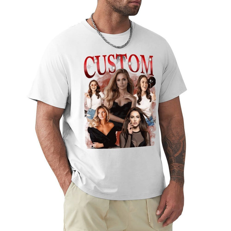 Custom Your Own Bootleg Rap Pure Cotton White Tee Shirts Insert Your Design For Men Women  (recommend you to choose +2 of your original size)