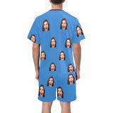 Custom Face Couple Pajamas Personalized Face Couple Matching Crew Neck Short Pajama Set