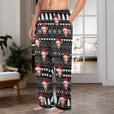 Coral Fleece Pajama Pants Custom Face Black Christmas Background Warm and Comfortable Sleepwear Long Pajama Pants For Men Women