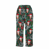 Coral Fleece Pajama Pants Custom Face Christmas Red Beans Print Warm and Comfortable Sleepwear Long Pajama Pants For Men Women