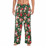 Coral Fleece Pajama Pants Custom Face Christmas Sticks Red Hat Warm and Comfortable Sleepwear Long Pajama Pants For Men Women
