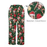 Coral Fleece Pajama Pants Custom Face Christmas Sticks Red Hat Warm and Comfortable Sleepwear Long Pajama Pants For Men Women
