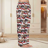 Coral Fleece Pajama Pants Custom Face Christmas Red Hat Warm and Comfortable Sleepwear Long Pajama Pants For Men Women