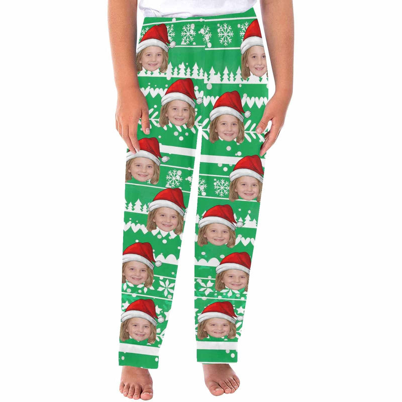 Custom Face Christmas Red Hat Snowflake Sleepwear Personalized Women's&Men's Slumber Party Long Pajama Pants