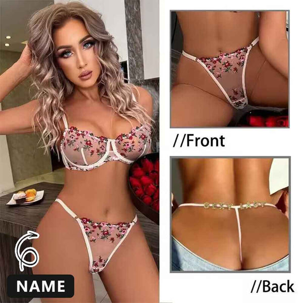Custom Bra Underwear Name Letter G-string Lace Thong Women Trasparent Flower Panties Lingerie Sexy Girl Body Jewelry Lover Gifts