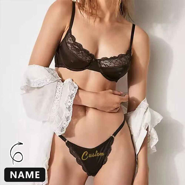 Custom Lingerie Women String With Name Embroidery Valentine's Day Underwear Sets Thong Sexy Panties Nano Bikini Extreme Hotwife(1-10 Letters)